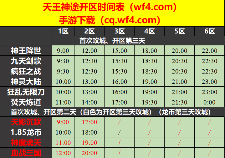 天王神途11月13日开区表 天王神途11月13日开区表