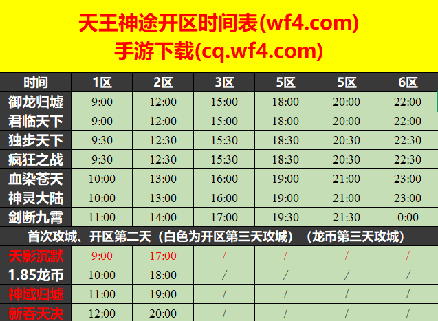 天王神途06月03日开区表 天王神途06月03日开区表