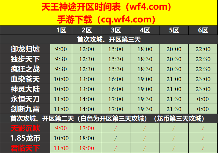 天王神途06月10日开区表 天王神途06月10日开区表